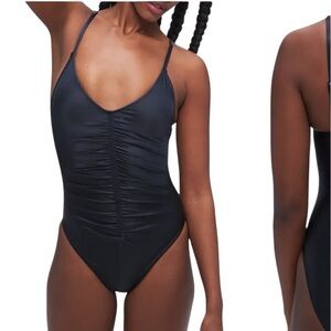 Good American Always Ruched One-Piece Black Swimsuit